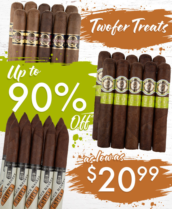 Up to 90% off! Twofers on sale from $20.99 while supplies last at Best Cigar Prices!