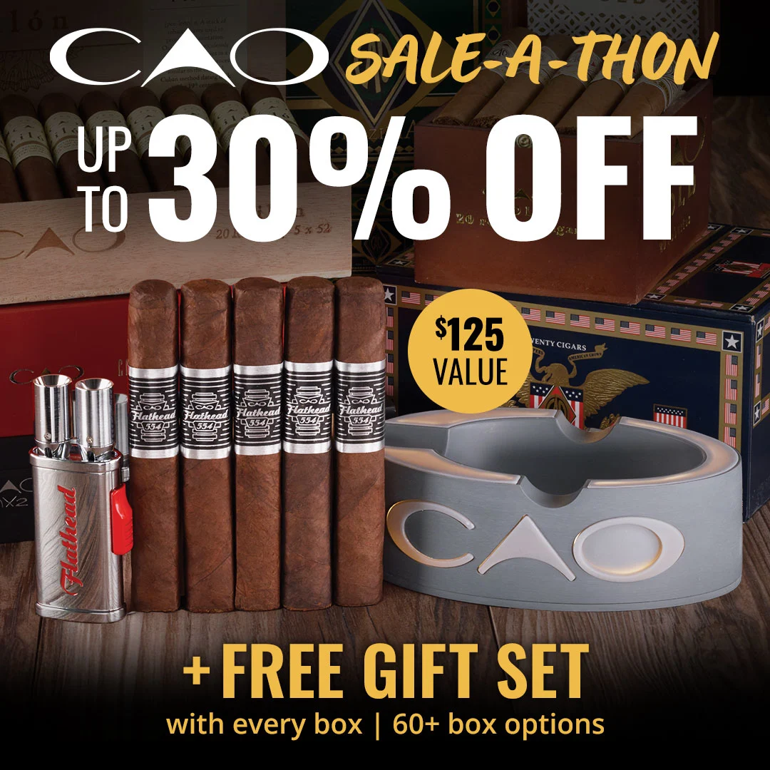 FREE CAO gift set (valued at $125) when you buy select CAO boxes. Limited supply Only at Famous!