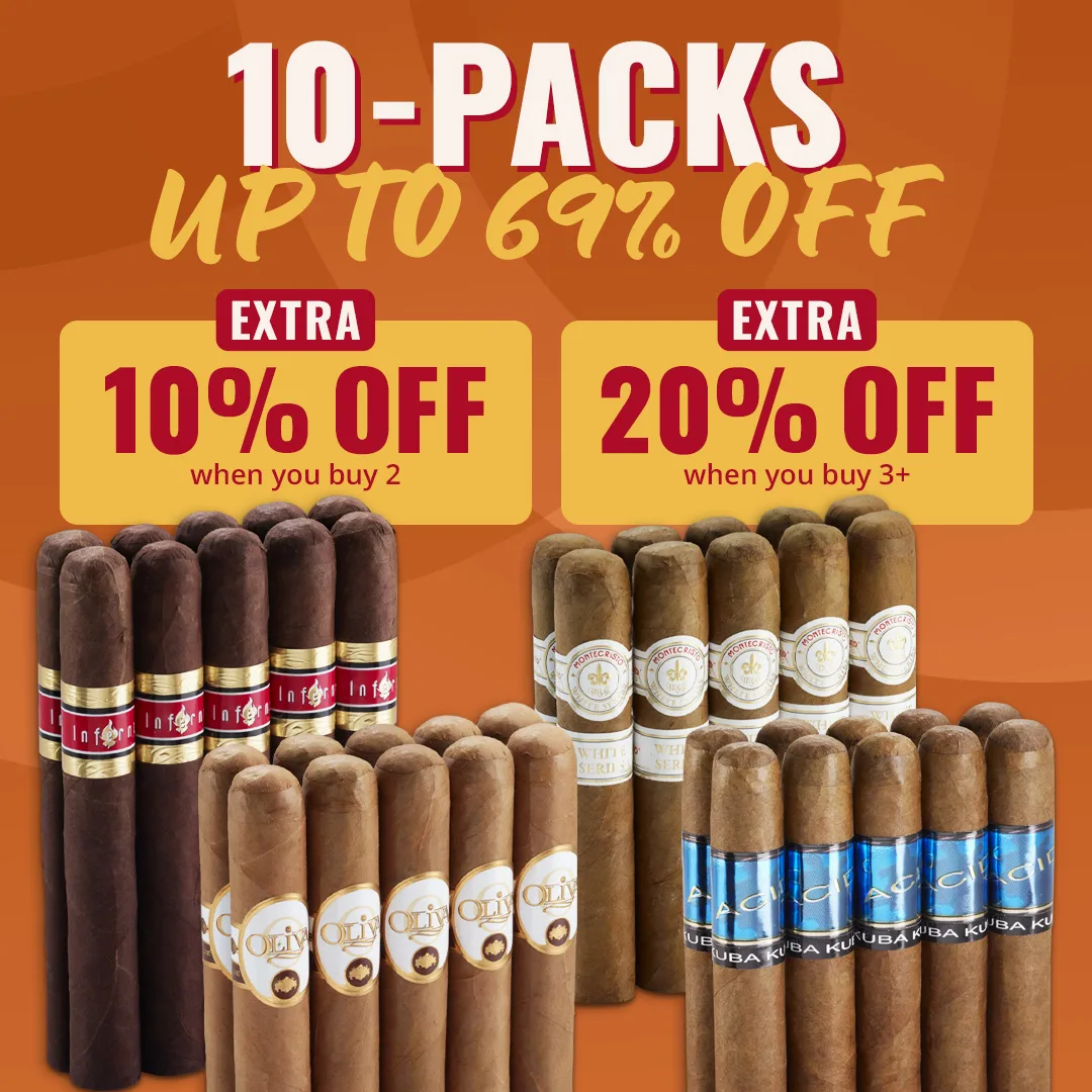 Get the Best Selling Cigar 10-packs Discounted with EXTRA Tiered Savings! Up to 20% off in bonus savings
