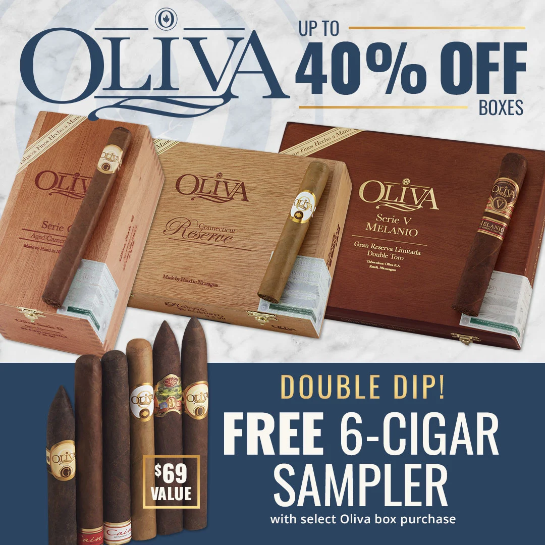 Double Dip on Oliva Cigars! Get a FREE sampler + up to 40% OFF! Shop now at Famous Cigars