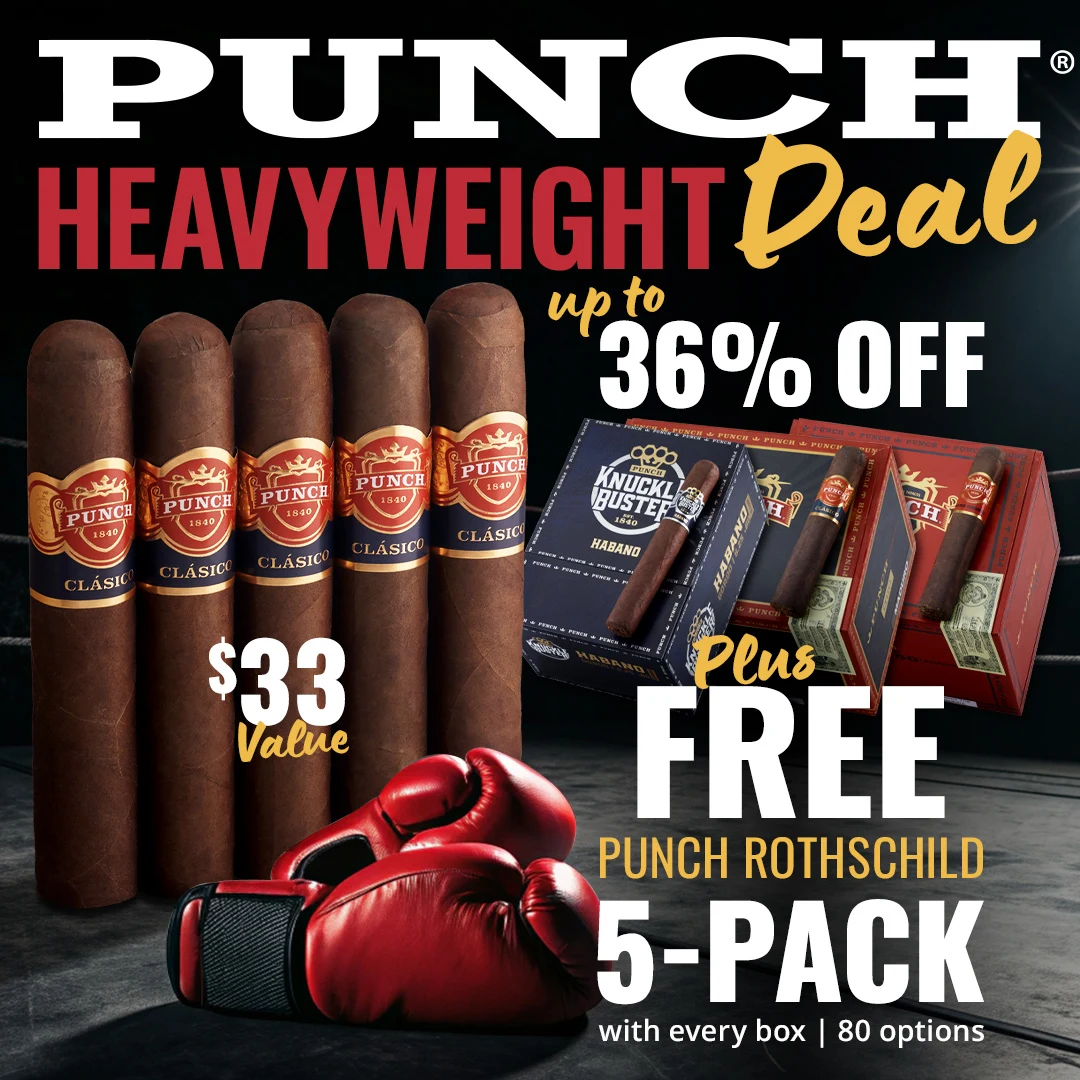 Punch cigars Knockout Offer: Save up to 36% off, plus get a FREE Punch Rothschild 5-pack - Shop Famous!