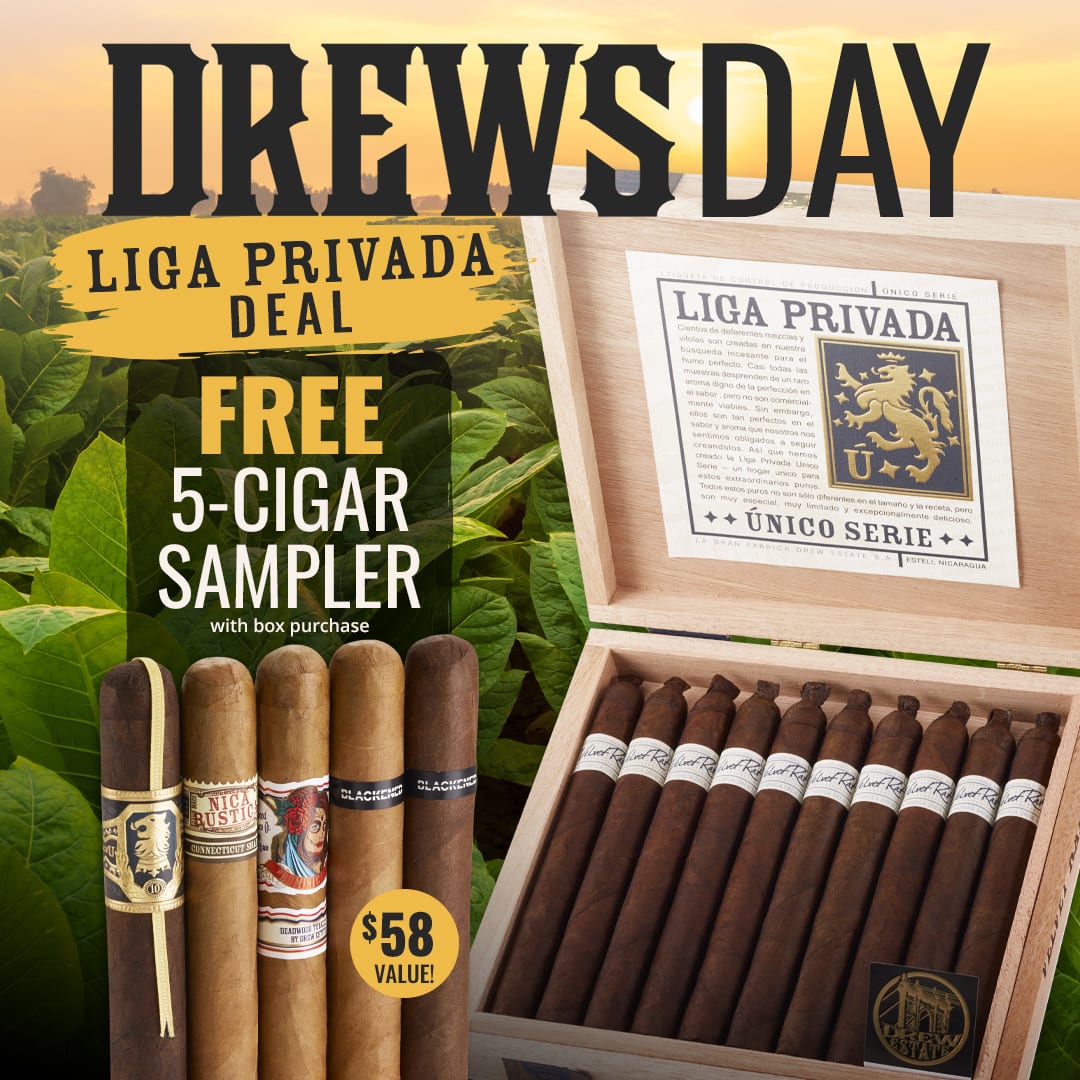 Drew Estate BOGO! Buy any Liga Box, get a FREE 5-cigar Sampler - Only at Famous Cigars!
