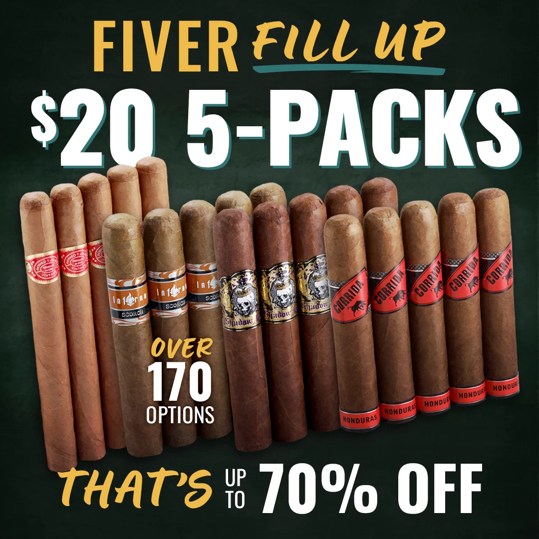 5-Pack Humidor Fill up Sale! Just $20 each - 170+ Options with savings up to 70% Off - Only at Famous Cigars!