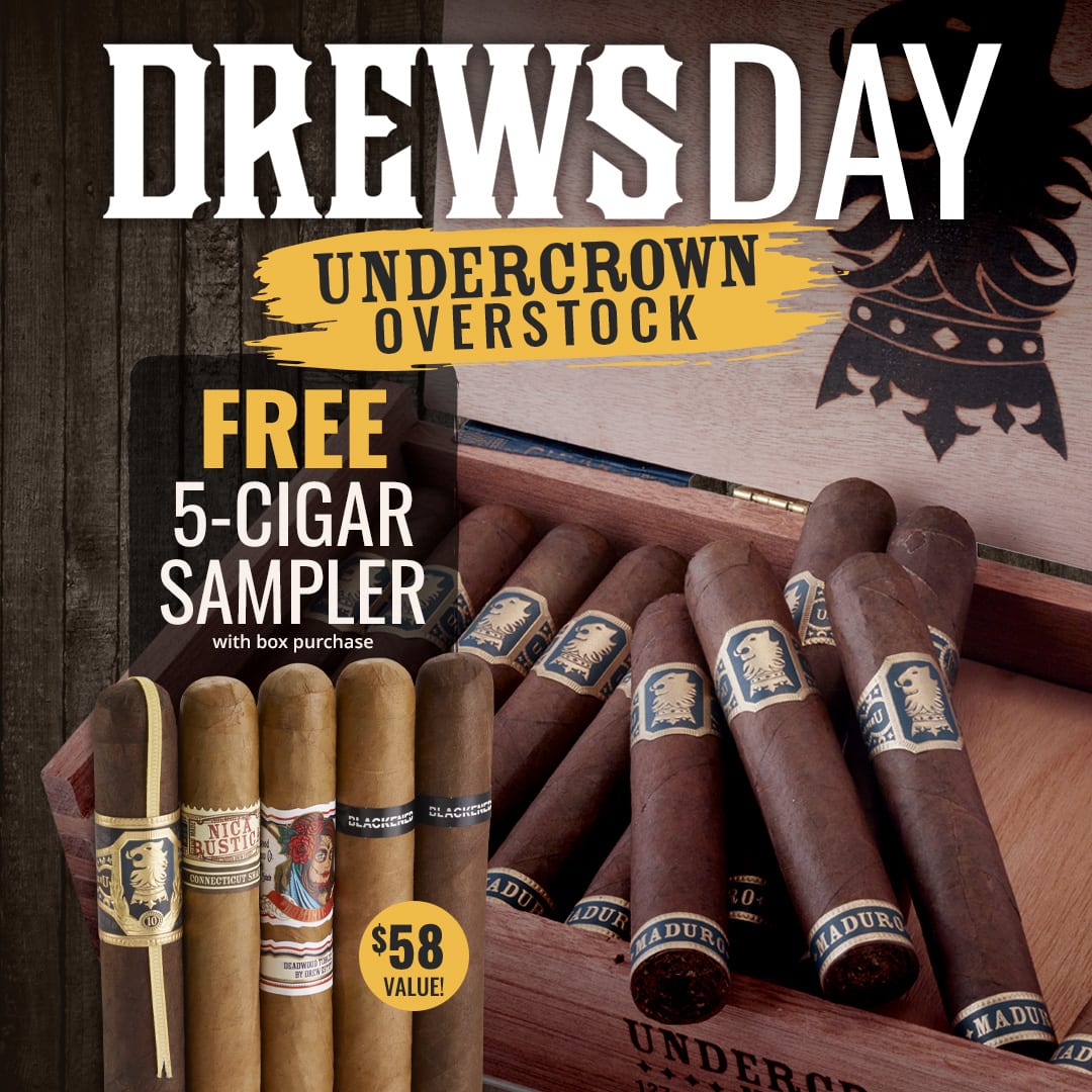 DrewsDay Undercrown Deal: Buy a Box get, a FREE DE 5-Cigar Sampler - Shop now - only at Famous Cigars!